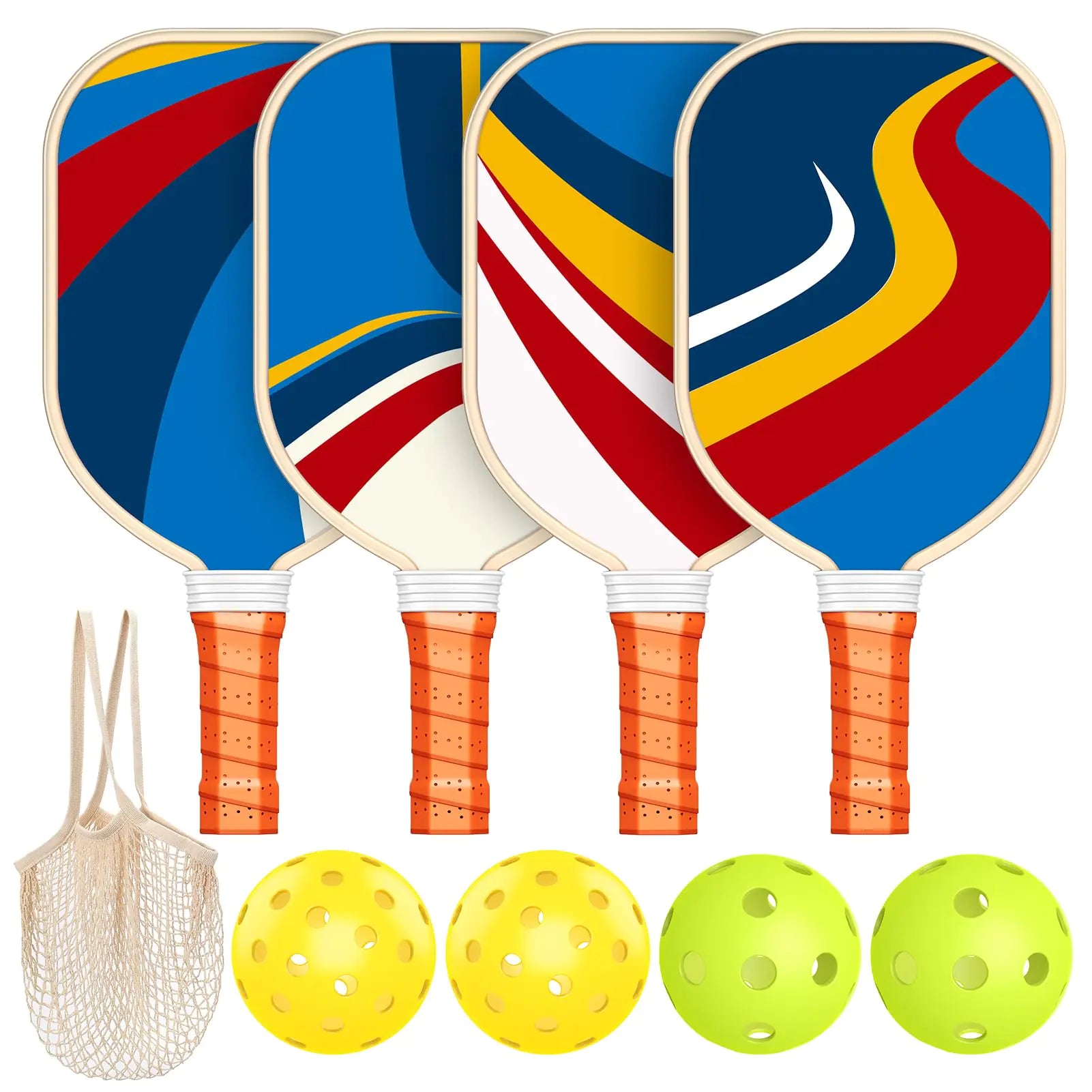 Pickleball Paddles USAPA Approved Premium Wood Pickleball Set of 4 with 4 Pickleball Balls and 1 Carry Bag Pickleball Rackets with Ergonomic Cushion Grip for Beginner & Pros Gifts for Men Women Youth