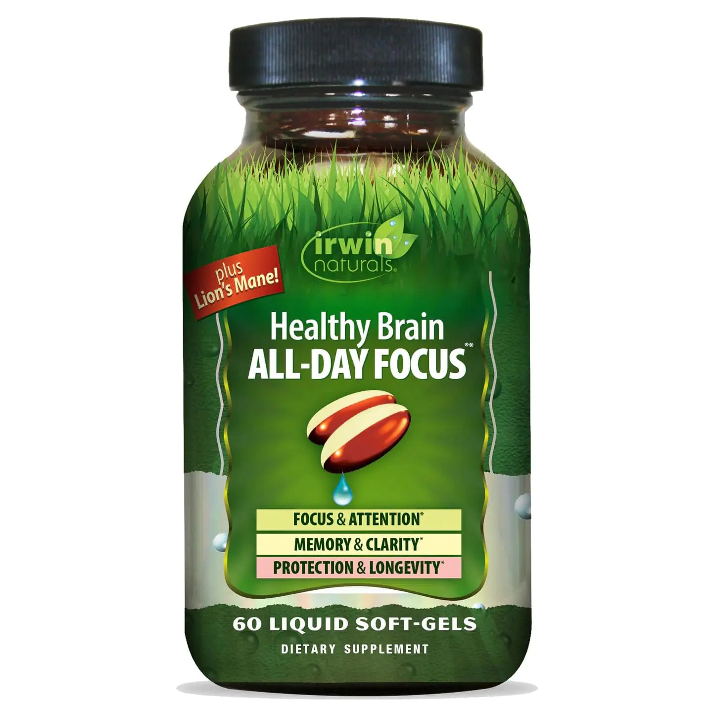 Irwin Naturals Healthy Brain All-Day Focus - 60 Liquid Soft-Gels - Boosts Mental Performance & Promotes Long-Term Brain Health - 30 Servings