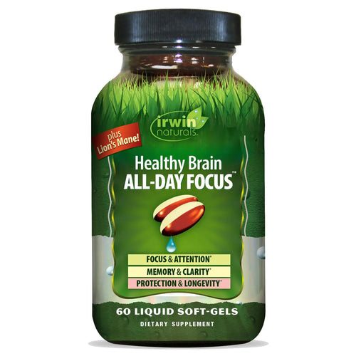 Irwin Naturals Healthy Brain All-Day Focus - 60 Liquid Soft-Gels - Boosts Mental Performance & Promotes Long-Term Brain Health - 30 Servings